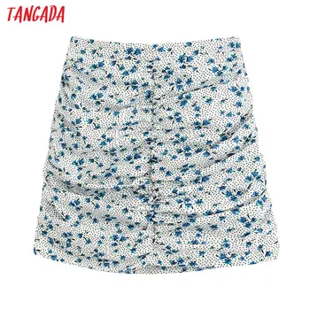 

Tangada women floral print pleated skirts zipper summer female casual mini skirt ladies BE413