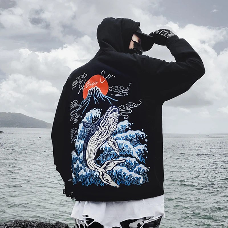 Модная уличная Рыба Печать толстовки хип хоп махровая хлопковая Swag Tyga Sudadera Hombre осенне-зимняя одежда