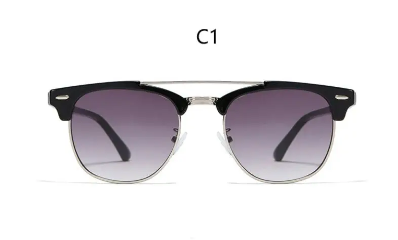 C4 Bright black Женские солнцезащитные очки с заклепками, полуоправы, брендовые дизайнерские темные очки, винтажные мужские солнцезащитные очки с двойным мостом в стиле ретро, G15, линзы Gafas Oculos - Цвет линз: C4 Bright black