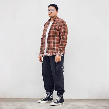 

Big Size Shirt Male Plus Fat Plus Loose Fat Man Trend Men's Wear Long Sleeve Grid Shirt Fat