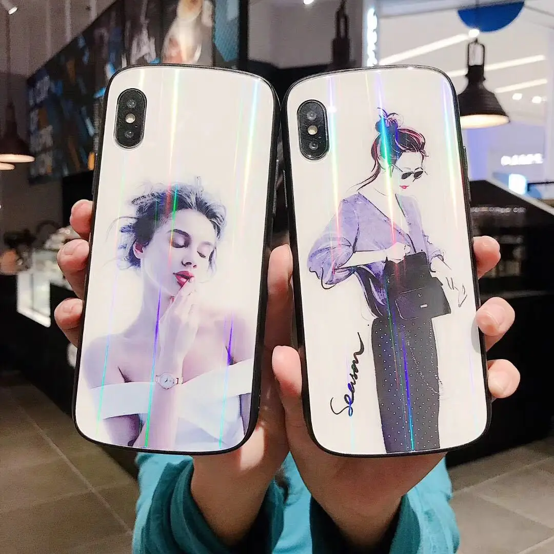 Защитный чехол для iPhone X XS MAX XR 8 8 Plus 7 7 Plus 6 6S 6S Plus Cool Girls Laser из закаленного стекла