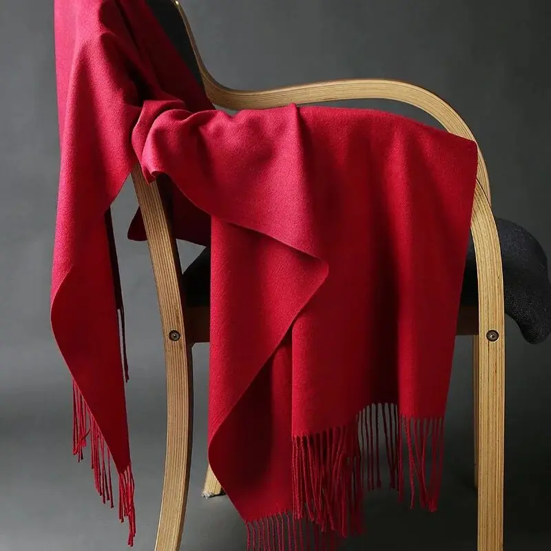 Женские однотонные кашемировые шарфы с кисточками зимний толстый теплый