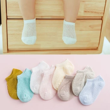 

Summer Baby Short Ankle Socks Mesh Thin Cotton Unisex Solid Color Hollow Toddler