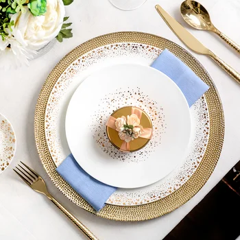 

Golden Dots Ceramic Western Plate Dish Pasta Restaurant Cafe Dish Saucer Soup Plate Pasta Salad Straw Hat Plate Tableware Set