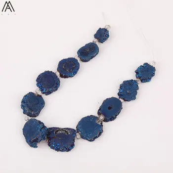 

Approx 9pcs/strand,Middle Drilled Dark Blue Titanium Slice Slab Sun Flower Drusy Agates Loose Beads Jewelry Making XFX-176AMCE