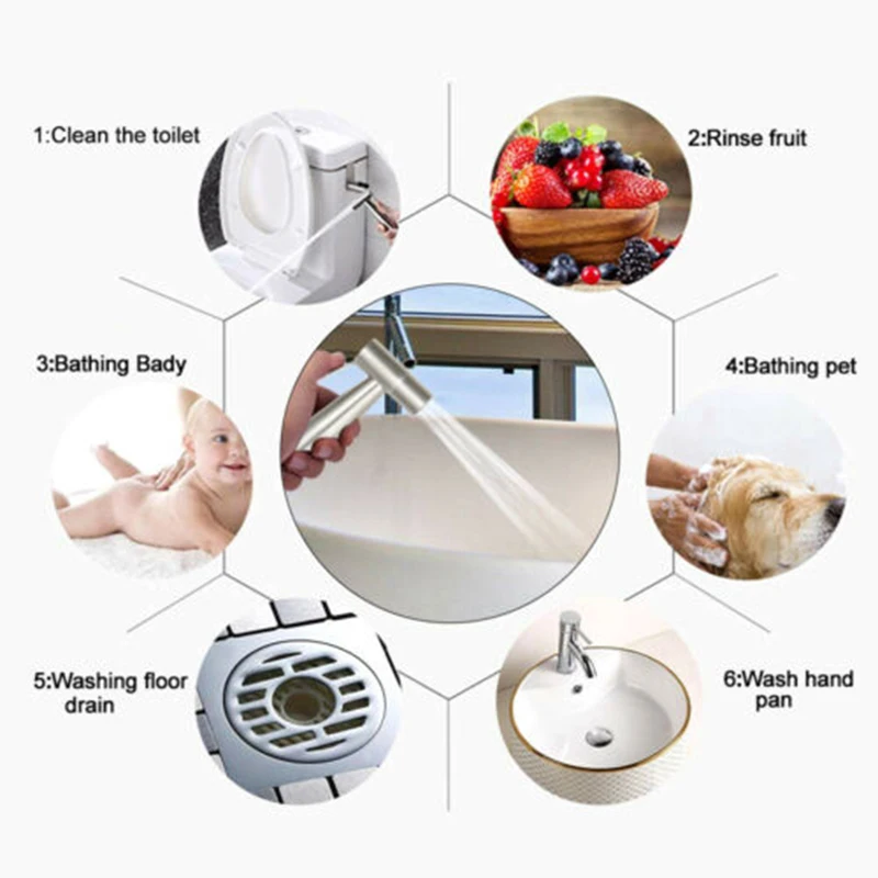 Bathroom Shower Head Stainless Steel Hand Held Toilet Bidet Water Spray Head Tool Parts Accessories Bathroom Shower Head Stainless Steel Hand Held Toilet Bidet Water Spray Head Tool Parts Accessories