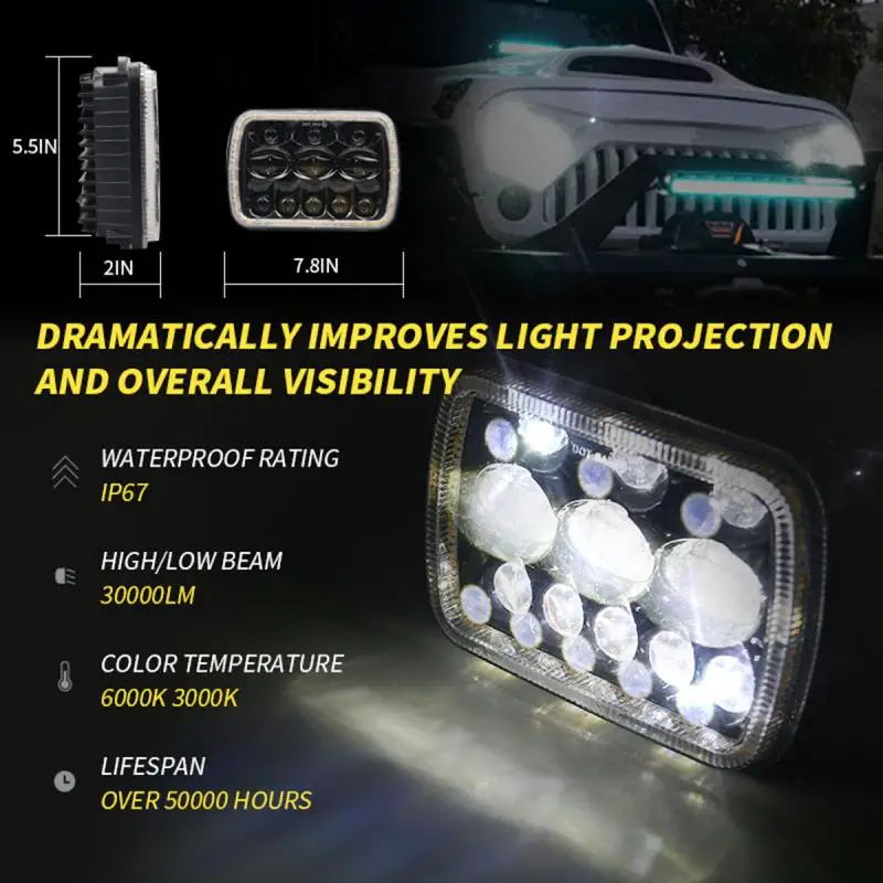 7x6 5x7 дюймов светодиодный головной светильник s 300W 30000LM 6000K IP67 Высокая Низкая фары дальнего и ближнего света светильник рабочий светильник для Jeep Cherokee XJ