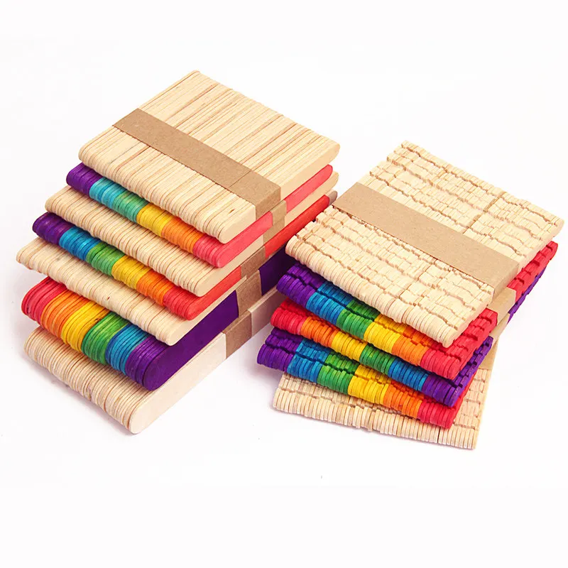 50pcs Colorful Hand Crafts DIY Wooden Sticks Popsicle Mold Ice Cream Sticks  Art Creative Educational Toys