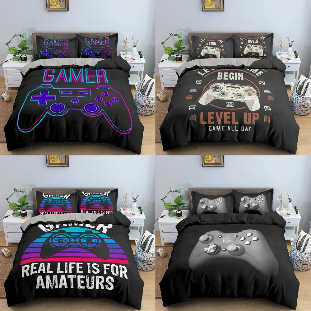 

Game Bedding Set for Boys Kids Comforter Quilt Cover Colorful Action Buttons Gamepad Printed Soft Microfiber Duvet Cover Set
