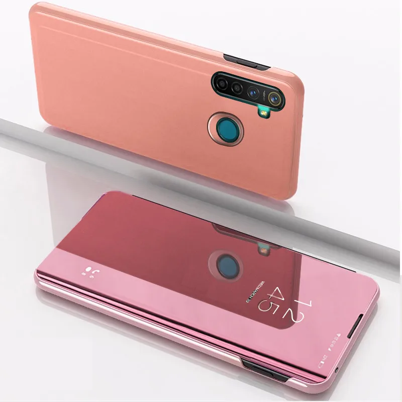 rose gold Для OPPO Realme 5 pro Чехол роскошное умное зеркало вид кожаный флип стенд задний чехол для OPPO Realme Q Realme5 подставка ТПУ чехол - Цвет: rose gold