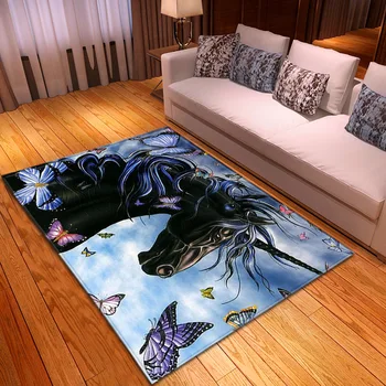 

Cartoon Child Rugs Black Dream Butterfly Unicorn 3D Printed Carpets Child Bedroom Play Area Rug Kids Room Carpet Baby Crawl Mats