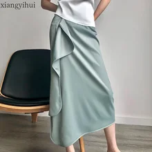 Вечерние Юбки Русалки с оборками, высокая талия, осенняя модная рабочая одежда, женская одежда, сексуальный светильник, зеленые длинные юбки макси, посылка