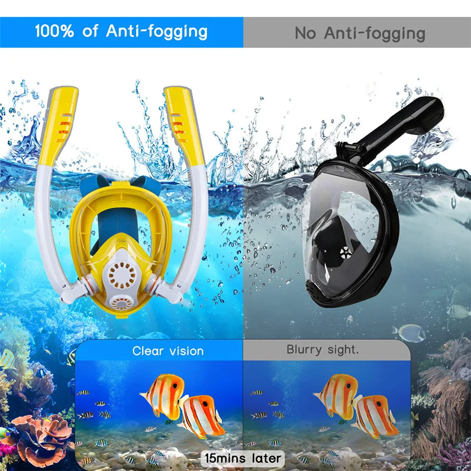 Children Snorkeling Mask Double Tube Full Dry Silicone Diving Mask Swimming Underwater Snorkeling Mask Diving Goggles Equipment