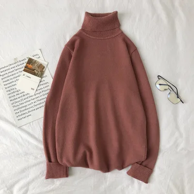 Bean red Осенне-зимний мужской Однотонный свитер с высоким воротником, трендовая нижняя рубашка, внутренний свитер, Молодежный теплый свитер - Цвет: Bean red