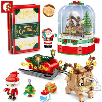 

SEMBO Ideas Girl Friends House Winter Village Christmas Book Santa Claus Figures Reindeer Sled Rolling Huts Building Blocks Toys