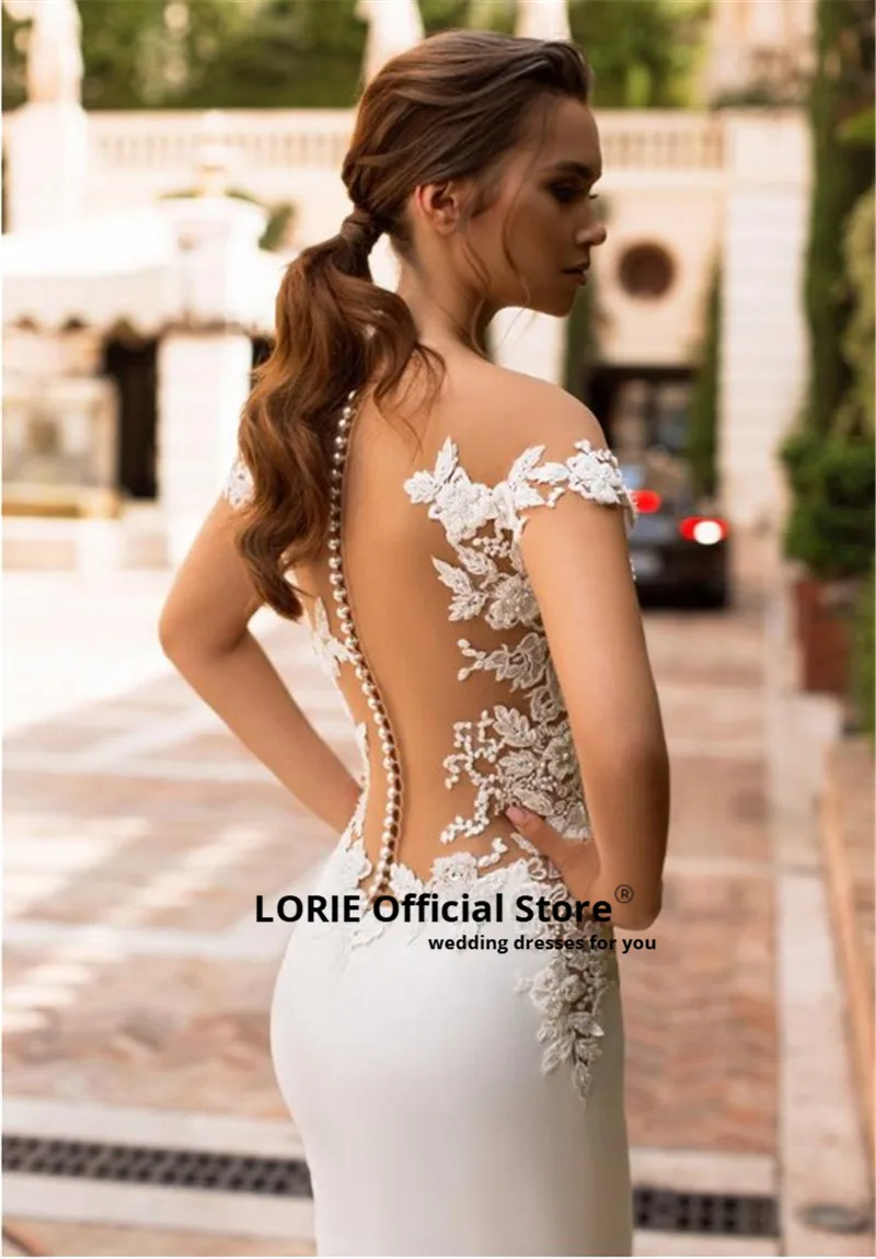 LORIE/кружевное платье с аппликацией и юбкой-годе, свадебное платье с открытой спиной, платье с открытыми плечами, мягкое атласное свадебное платье, Новые свадебные платья
