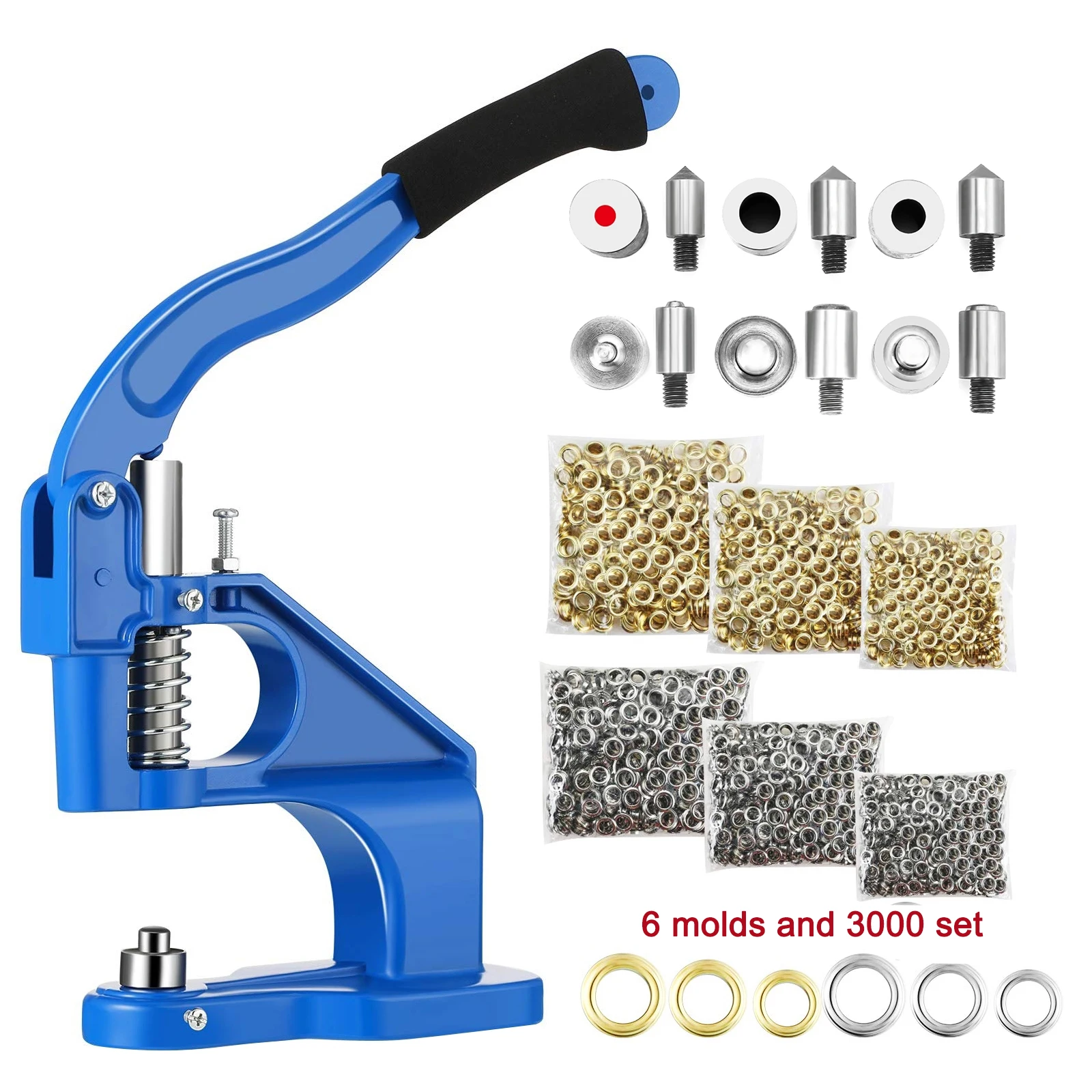 3 Dies Grommet Eyelet Hole Punch Machine Hand Press Tool 1500 Eyelets US Ship for sale online 