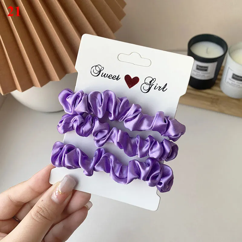 3PCS/Set Pack Silk Satin Hair Scrunchie Women Solid Color Hair Ties Ponytail Holders Silk Hair Accessories Rubber Band Hair Ring