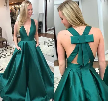 

High Quality Satin Prom Dress With Pleats Deep V-Neck Sexy Green Evenging Gowns Custom Made Vestidos De Fiesta New Arrivals