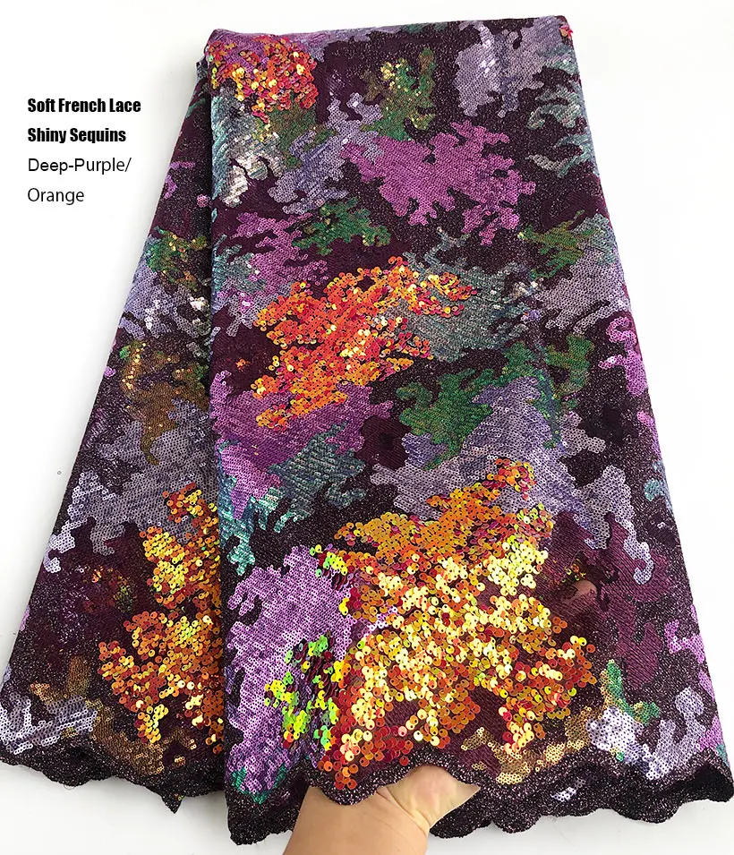 5 Yards Multicolors Sequins French Lace Soft Lurex Embroidery African Tulle Lace Mesh Fabric