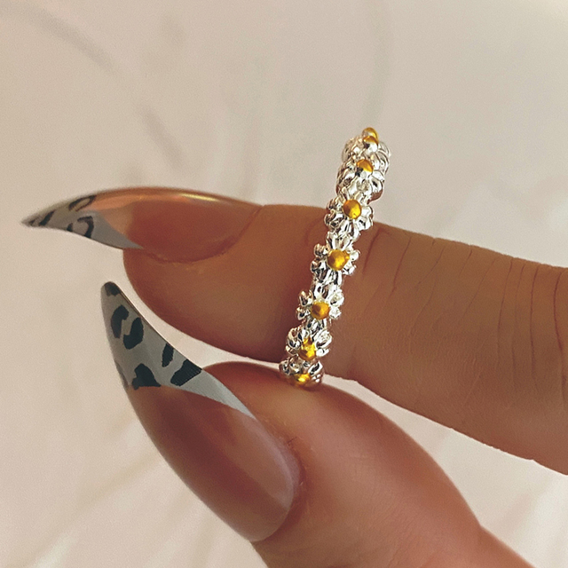 Daisy Flower Rings For Women Korean Style Adjustable Opening Finger Ring Bride Wedding Engagement Statement Jewelry Gift