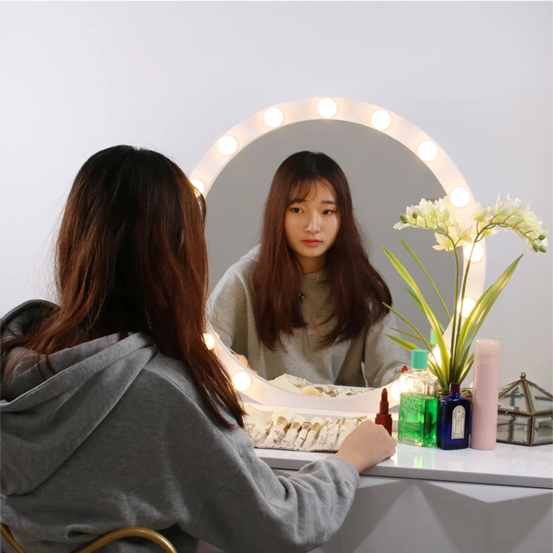 Круглое большое зеркало для макияжа, светодиодный светильник ...