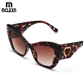 

MCLEXN Thick Frame Oversized Cat Eye Sunglasses Ladies Sunglasses Luxury Vintage Black Leopard Sun Glasses Female Circle Glasses