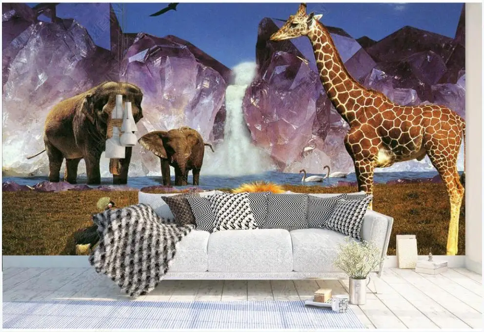 

Custom mural 3d photo wallpaper African animal lion elephant giraffe waterfall home decor wallpaper for walls 3 d in rolls