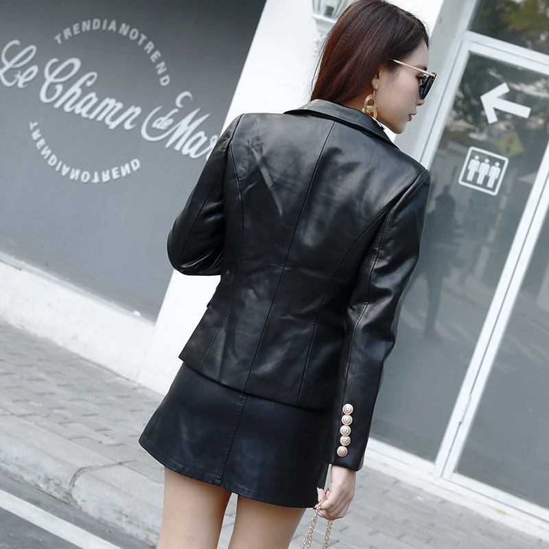 amazing  Plus Size 2018 Fall Winter Runway Women Coat Full Sleeve Lion Double Breasted High Quality Faux Lea