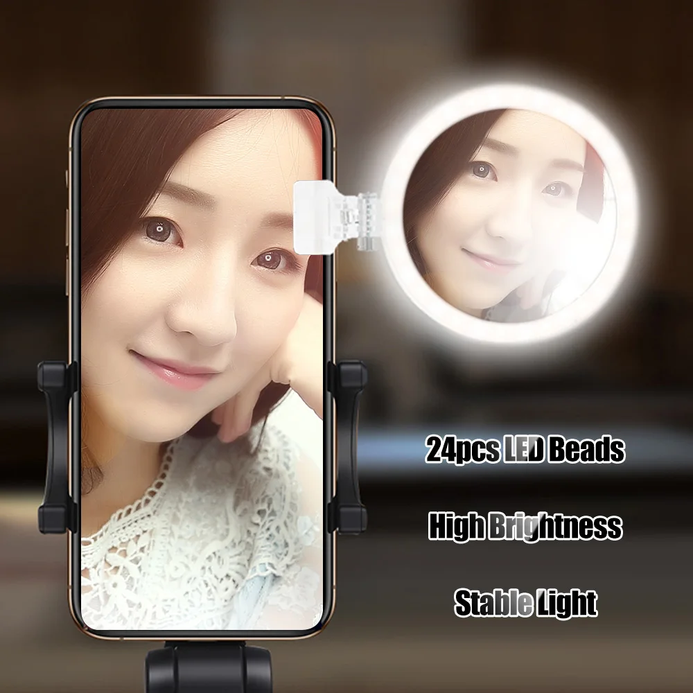 YONGNUO YN-08 для iPhone X 8 7 смартфон huawei Xiaomi мини-светодиодный кольцевой светильник с зажимом для селфи 3200 K/5500 K с зеркалом для макияжа
