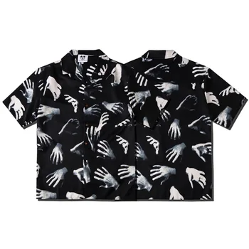 

Men's Top Man Short Sleeve Shirt Personality Street Hip-hop Cool Cover Beach Loose Hand Print Short Sleeve Shirt Cardigan