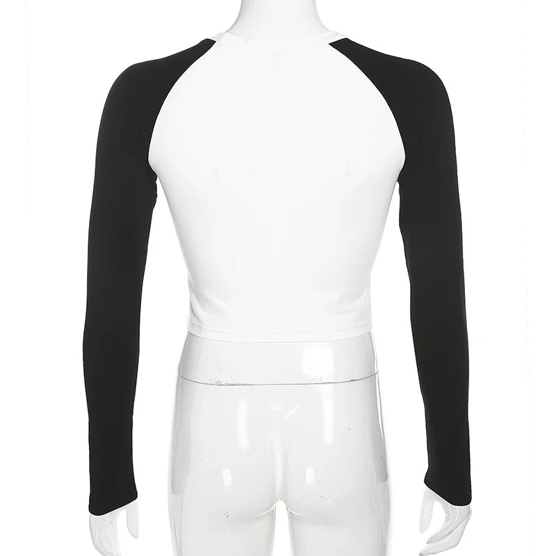 Rockmore Bodycon Harajuku женские футболки Femme с принтом в стиле пэчворк уличная одежда с длинным рукавом осенние укороченные топы футболки базовые футболки