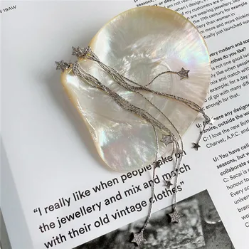 

RUIYI 100% Real 925 Sterling Silver Minimalism Women Long Star Tassels Drop Earrings Feamle Nordic Cool Luxury Dangle Earrings