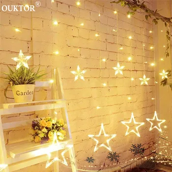 

Holiday Led Fairy Star Curtain String Lights 220V Xmas Garland String Lights for Home Christmas Tree Wedding Decoration Light In