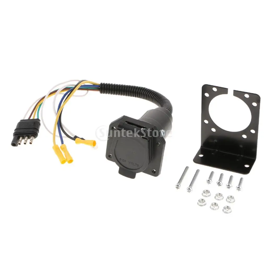 7 Way Flat Pin Socket Mount Kit for Truck Trailer Camper Hitch Light Wiring