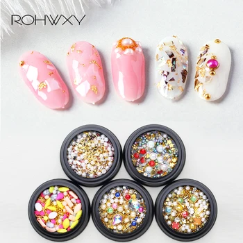 

ROHWXY 1 Box 3D Nail Art Decorations For DIY Irregular Glitter Rhinestones For Nail Mix Shell Pearl Nail Art Alloy Accessories