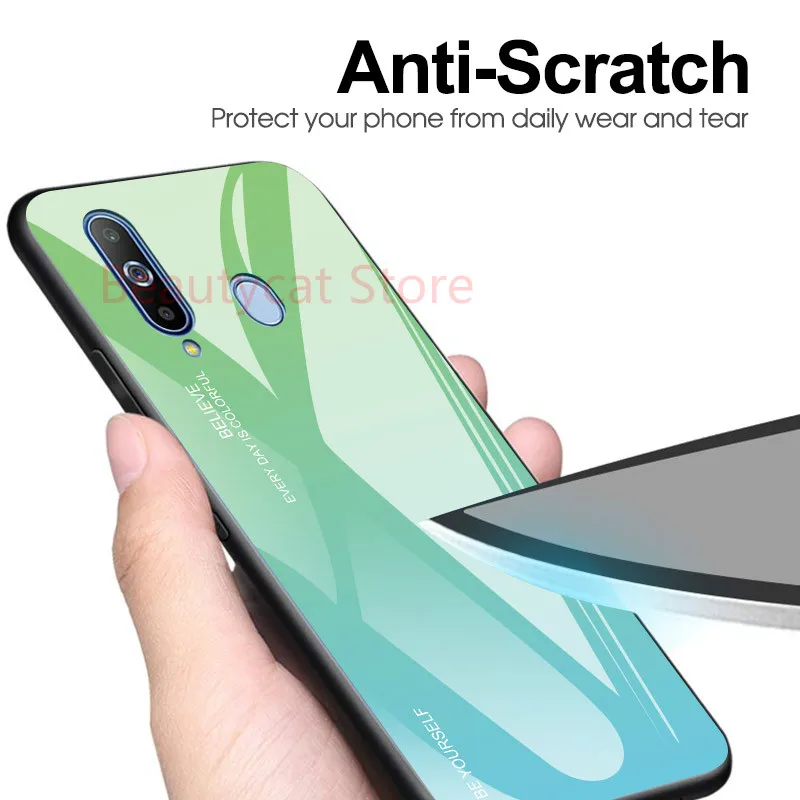 Чехлы с закаленным стеклом для samsung Galaxy A70 чехол A50 A30 A20E A20 A10 M30 M20 M10 A750 на спине градиент Цвет бампер для A9Pro
