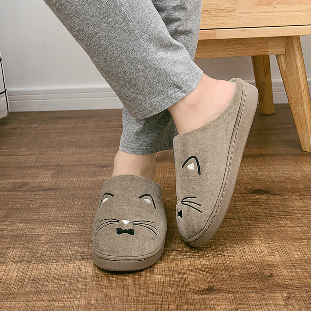 Обувь женские нескользящие домашние тапочки с котом домашняя обувь Домашние тапочки мужской зимний теплый тапочки с хлопковой подкладкой zapatos de mujer