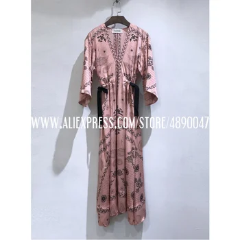 

2020 Fashion Summer Dress Women's Long Maxi Floral Print Boho Dress Casual V-neck Robe High Quality Ethnic style tie waist dress
