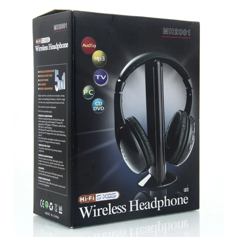 New 5 in 1 Headset Wireless Headphones Cordless RF Mic for PC TV DVD CD MP3 MP4 Wireless Earphone