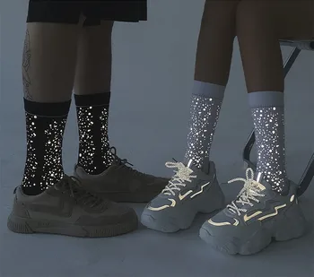 

Gypsophila Reflective Socks for Women and Men Warm Cotton Sweat-absorb Socks Lady Sport Breathable Long Socks Lovers