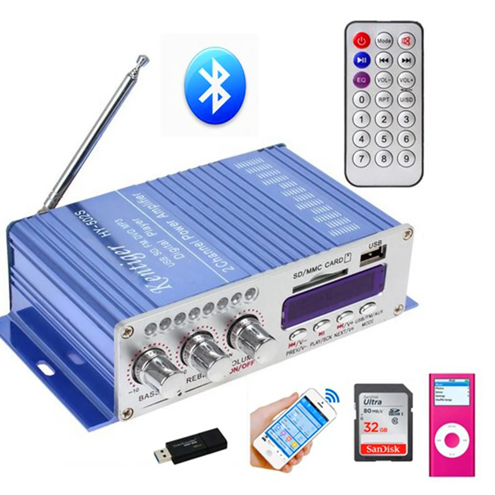 Мощность стерео HY-502S 40 Вт мини-усилитель Bluetooth USB SD FM радио адаптер питания аудио усилитель для автомобилей 1 шт