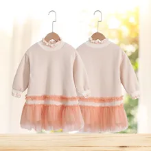 Платье для малышей; свитер с длинными рукавами для маленьких девочек; праздничные платья принцессы из тюля с рюшами; Модная одежда для девочек; сезон весна-зима; M140