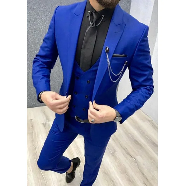Three Pieces Slim Fit Mens Suits Royal Blue Double Breasted Vest Jacket  Pants 2020 Peaked Lapel Cusual Custom Wedding Tuxedos|Suits| - AliExpress