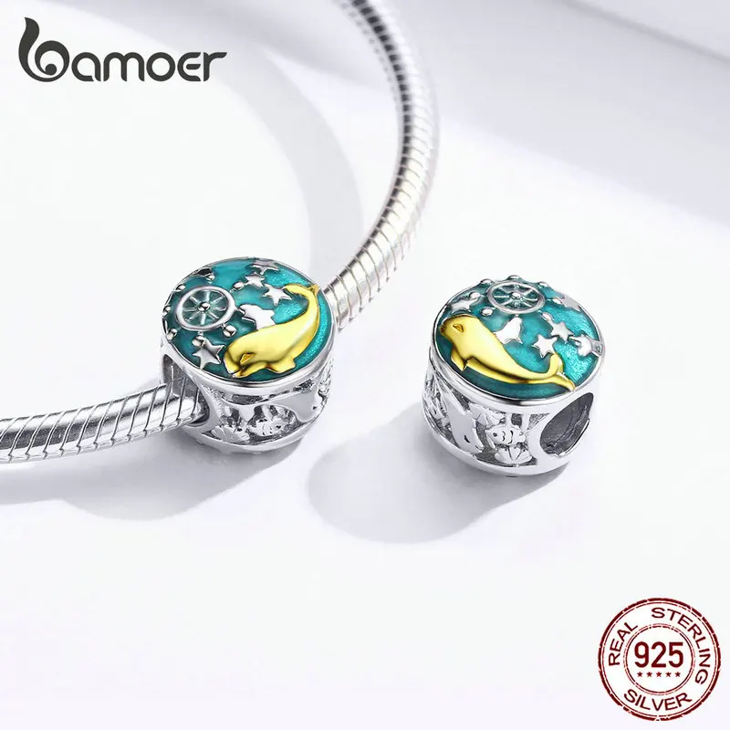 Bamoer подводный мир серия Золотой КИТ Шарм для женщин серебряный браслет 925 пробы серебро дизайн ювелирные изделия SCC1296
