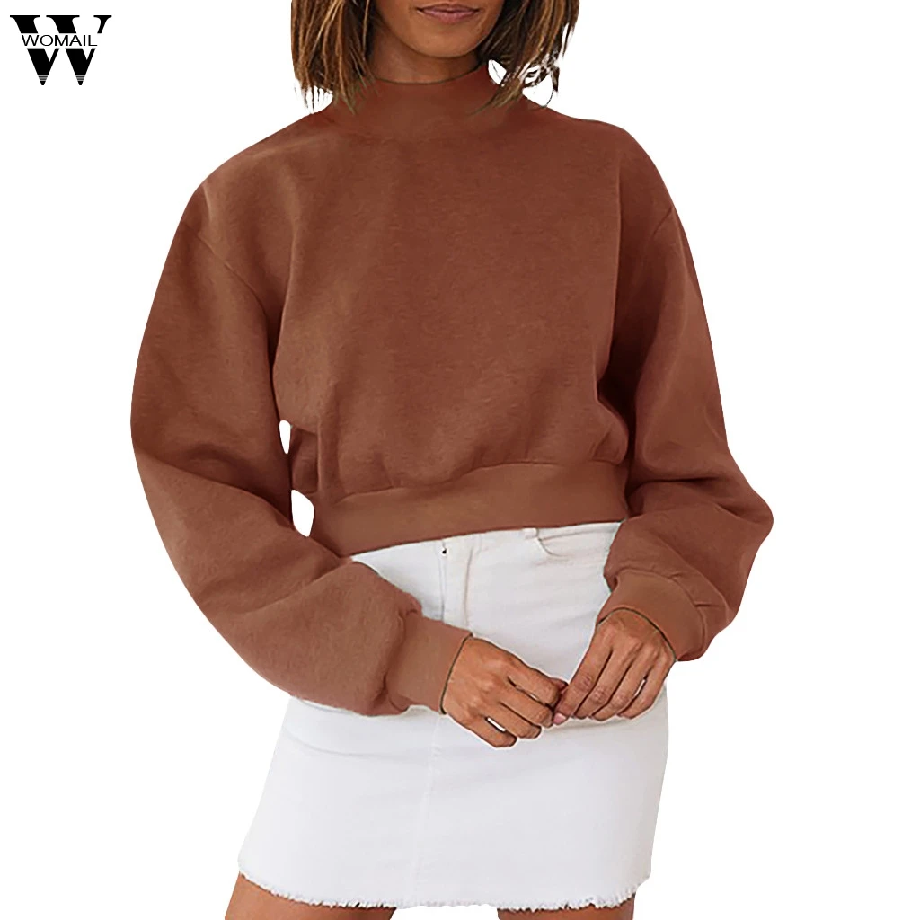 

Sweatshirt Autumn Women's Solid Long Sleeve Pullover Loose Stand Collar Sweatshirt Tops Jacket Sweatshirt Female Casual Coat Au9