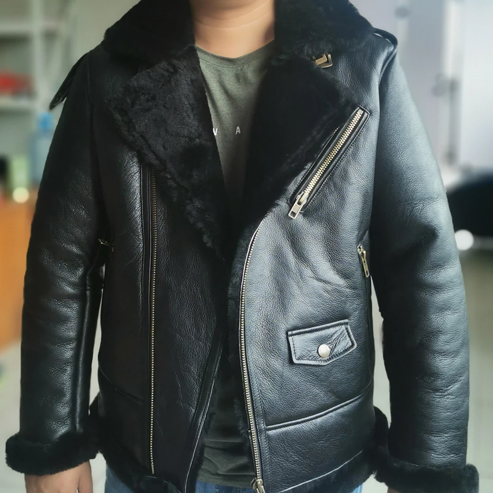 genuine leather shearling coats & jackets Super Warm For -30 ~-35℃ Thick Shearling Fur Coat Winter 100% Natural Shearling Coat Men Leather Clothing Winter For 100kgs M362 guess genuine leather coats & jackets