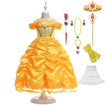 

Fancy Fairy Tale Beauty and the Beast Child Princess Belle Dress for Girls Cosplay Outfit Halloween Kids Party Carnival Costume