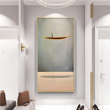 

Golden Boat New Chinese Style Creative Canvas Paintings Wall Art Print Poster Pictures Canvas Painting Living Room Home Decor