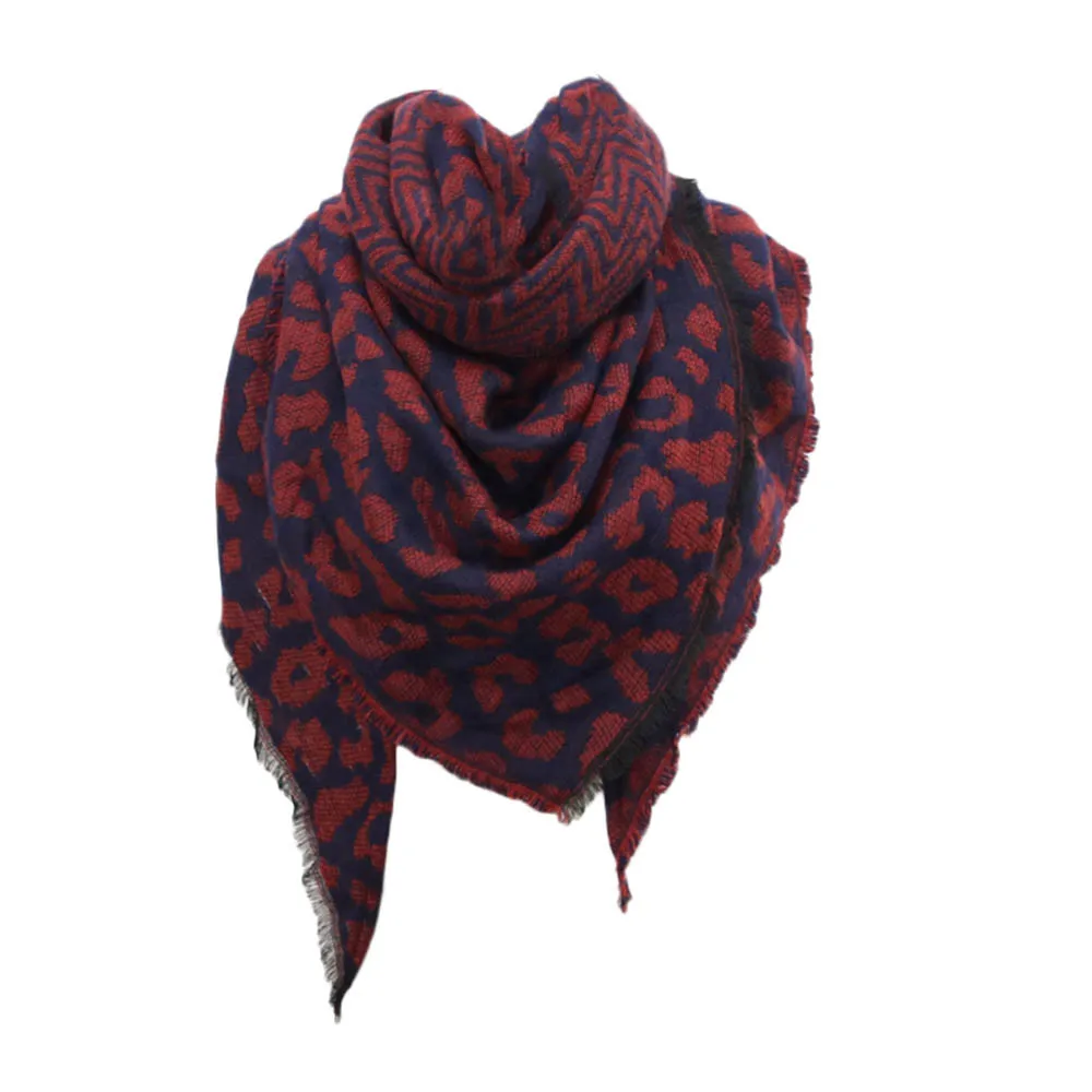 Женский шарф с леопардовым принтом, женский зимний теплый шарф, шаль, треугольные шарфы, Шерстяной палантин, накидка, Женская Пашмина# YJ
